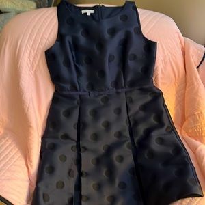 Talbots navy blue with black polka dots dress